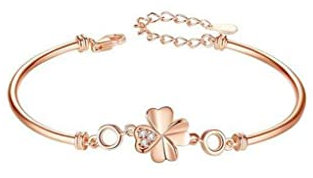 s925 rose gold ladies bracelet, simple and lucky, inlaid zircon four-leaf clover bracelet.