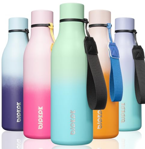 BJPKPK Insulated Water Bottles, 530ml Stainless Steel Metal Water Bottle with Strap, BPA Free Leak Proof Coffee Mugs, Flasks, Reusable Water Bottle for Sports & Travel, Mint