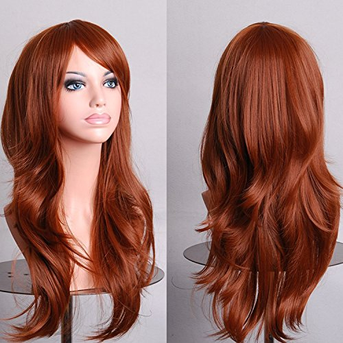 YEESHEDO 70 cm Kastanienbraunes Cosplay-Perücke, für Damen, Braun, Rot, lang, gewellt, Kunsthaar, Cosplay, Wig, Anime, Party, Halloween