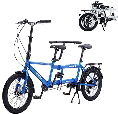 GOJLEX Faltbares Tandem-Fahrrad, 20 City-Tandem-Faltrad, 7-Gang einstellbares Cruiser-Fahrrad Klapprad mit 3 Sitzen & Scheibenbremse, CE FCC CCC