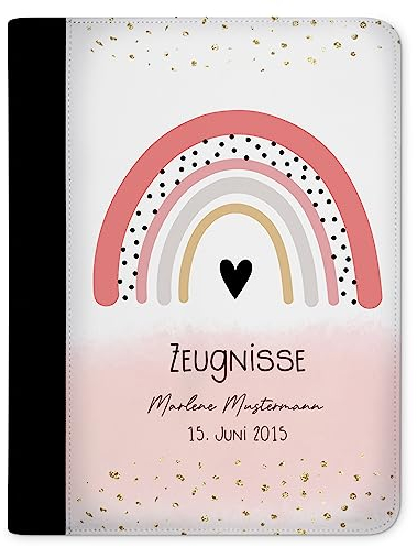 CreaDesign Customize A4 Zeugnismappe für Kinder 26,7x32,7x1 cm, Sichtbuch mit 10 Klarsichthüllen, erweiterbar auf bis zu 20 Taschen, Rosa Regenbogen Design, Dokumentenmappe für Schüler