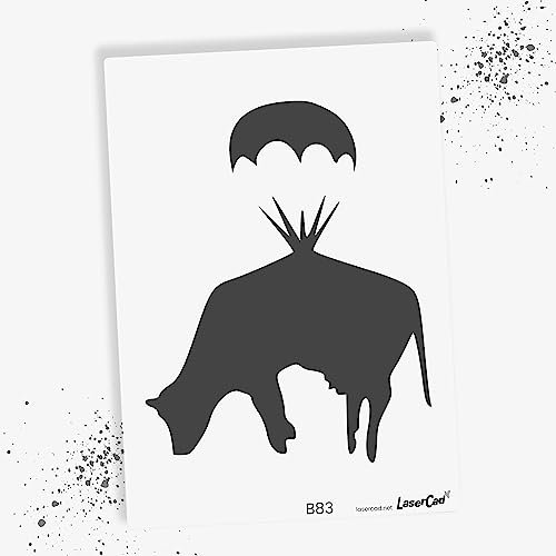 LaserCad Schablonen BANKSY Streetart (B083, Skydive Cow, DIN A4) Stencil für Graffiti, Airbrush, Kunst, Deko, zum Malen