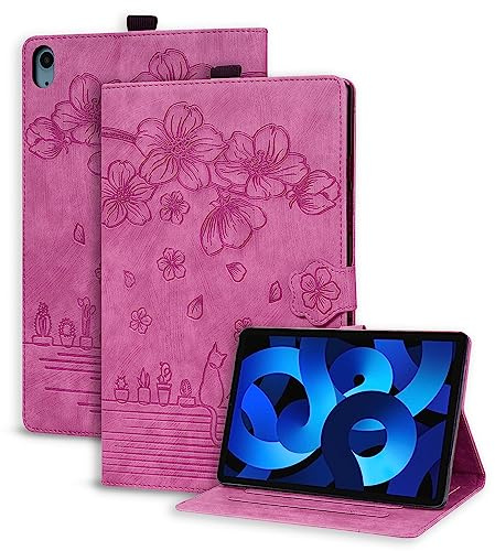 Succtopy Coque pour iPad Air 5ème/4ème Génération (Modèle 2022/2020, 10.9 Pouces) Housse Étui de Protection avec Support Fonction, Étui à Rabat avec Porte-Pencil pour iPad Air 5/4 Rose Rouge