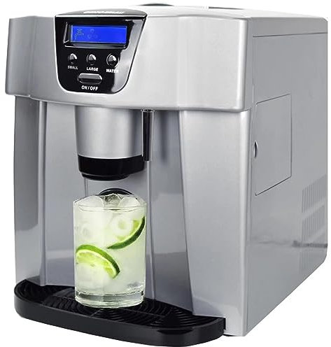 Syntrox Eiswürfelmaschine Gipua (Eiswasserfunktion + Display + Spender), Schneller Eiswürfelprozess, Automatischer und Hygienischer Eiswürfelbehälter
