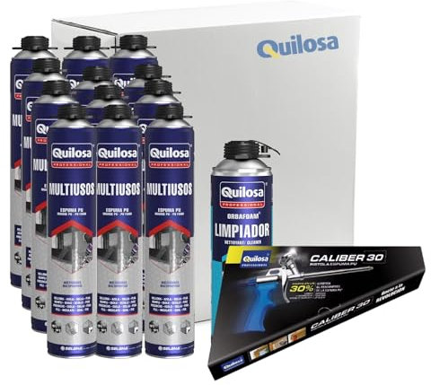 QUILOSA - KIT 12 Uds ESPUMA ORBAFOAM MULTIUSOS PISTOLA + PISTOLA + LIMPIADOR