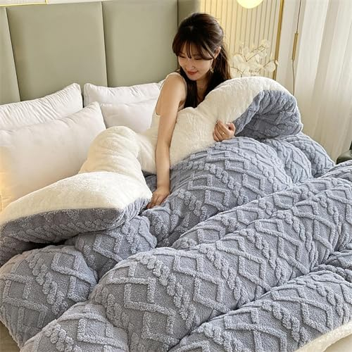 UYSELA Doppelseitige Steppdecke Weiche Plüsch Samtdecke Dicke Bettdecke Super Warme Verdickte Steppdecke für Den Winter Plüsch Bettdeckenkern Daunendecke,Grau,200×230cm(4kg)