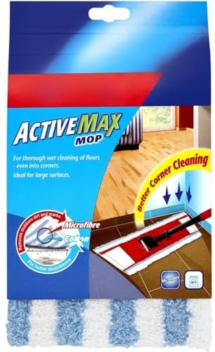 AMK® Active Max Flat Mop Refill Replacement Cleaning Pad Microfibre Cotton Activemax Absorbent Pads Head