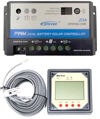EPEVER® EPIPDB-Com 20A PWM Laderegler für 2 verschiedene Batterie 12/24V Duo Batterie, mit EPEVER Display Fernbedienung MT1