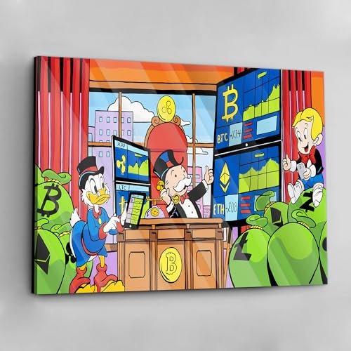 Acrylglas Pop Art Graffiti Geld Money Dagobert Duck Monopoly Dollar Scrooge McDuck Abstrakt Wandbilder Glasbilder Wohnzimmer Schlafzimmer Büro Wanddekoration Deko XXL günstig