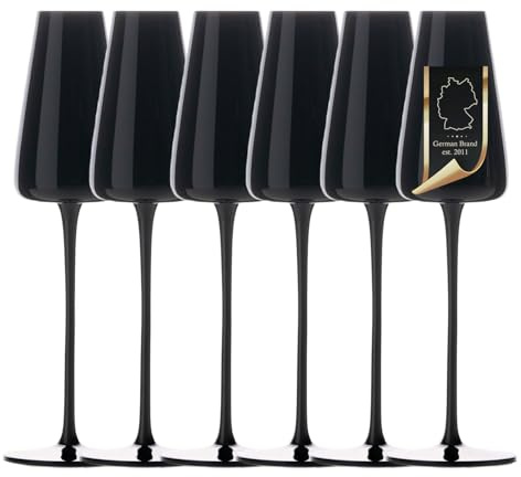INTIRILIFE 6x Champagner Glas mit modernen Design in Schwarz- 220 ml Füllmenge - Sekt Prosecco Glas Spülmaschinenfest Kristallglas stoßfest