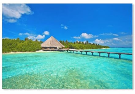 sea, ocean, island, palm trees, bungalows, bridge, pier，Jigsaw Puzzles 1000 Pieces for Adults, Classic Puzzle Kids Puzzle Challenging And Difficult Puzzles for Adults And Teens（75x50cm）-176