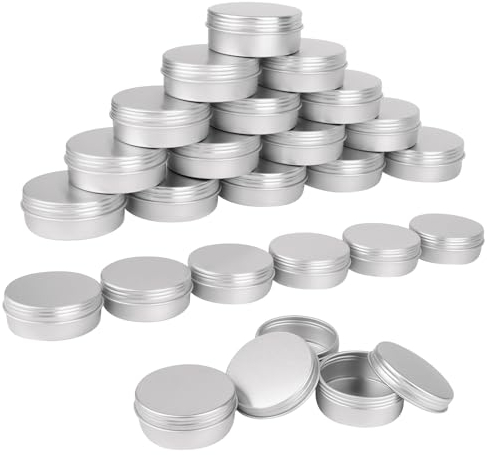 24 Piezas Aluminio Latas 25ml Tarros de Aluminio con Tapa Rosca, Latas de Aluminio Viaje, Tarros Cosméticos Vacios para Velas, Bálsamos, Cosméticos