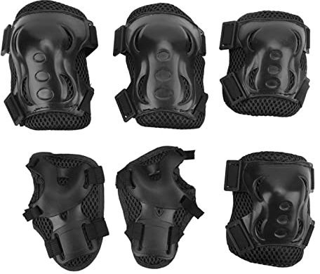 Srliya Ensemble de 6 Pièces D'équipement de Protection pour Patins à roulettes, Protège-Genoux, Coudes et Paumes Réglables pour Les 6 à 18 Ans (Noir)