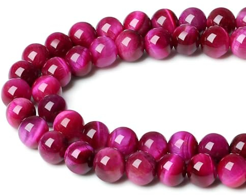 XIANNVXI 8mm Naturstein Magenta Tigerauge Perlen zum Auffädeln mit Loch Runde Kristalle Edelsteine zum Auffädeln Perlen für Armbänder Ketten DIY Schmuck Basteln (ca. 47 Stück)