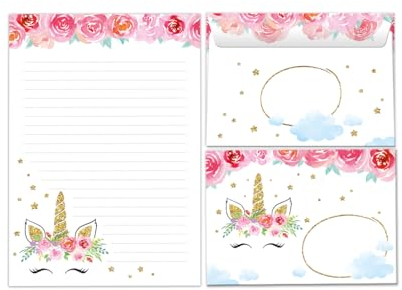 Briefpapier-Set Briefblock mit Umschlag für Mädchen Kinder Einhorn Unicorn Tiere Kindermotiv Briefbögenblock liniert (Block A5 mit 25 Blätter + 15 Umschläge)