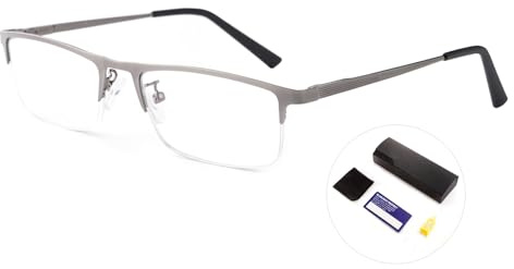 OKH Blaulicht Blockierende Metall Lesebrille Blaulichtfilter für Herren, Anti Computer Blendung, Überanstrengung der Augen, Federscharnier Lesebrillen mit Etui (Silber, 2,5)