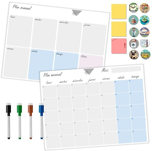 XOLULA calendario magnetico nevera, Incluye Stickers, Blocs de Notas y Rotuladores | Fácil de limpiar y de pegar en nevera, Pizarra magnetica Nevera, Pizarra Nevera magnetica, Pizarra Calendario