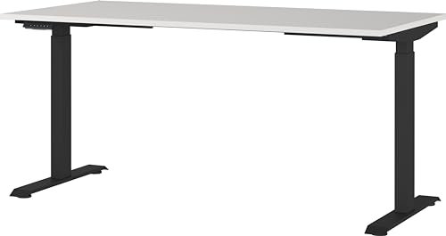 Germania Schreibtisch 7908-581, in Lichtgrau/Schwarz, EL. höhenverstellb., 160 x 120 x 80 cm (BxHxT)