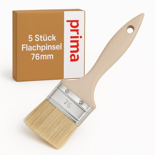 5X Flachpinsel 76 mm | Lackierpinsel & Lasurpinsel | Profi-Qualität | Synthetik-/Naturborsten | Holzgriff | für Lacke & Lasuren (5 Stück, 76mm)