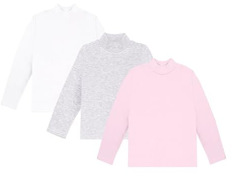 Ellepi Set 3 Maglie Lupetto Bambino Bambina Manica Lunga 100% Caldo Cotone (Rosa, 12 Anni)