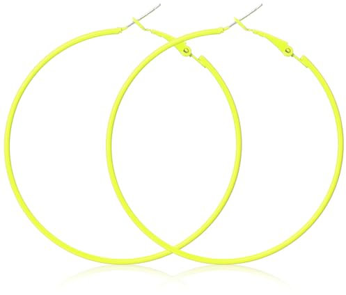 Große Neon Ohrringe Damen 6cm Vintage Creolen 80er 90er Jahre Runde Metall Neon Hoop Earrings Party für Halloween Weihnachten Mottoparty Kostümparty (Gelb)