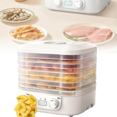 QIeAny Disidratatore Alimentare A 5 Vassoi, Essiccatore Elettrico per Frutta, Aria Calda A Circolazione A 360°, Temporizzazione 1-48 Ore + Controllo della Temperatura 35-70 ℃, Schermo LED,White