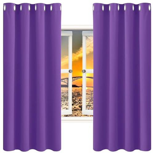 GAIFNAG Verdunklungsvorhänge 1Er Set 160 x 70 cm Kälteschutz Wämreisolierende, Luftig Schlaufen Gardinen, Voile Curtains Transparent für Hotels Büros Wohnzimmer, Lila