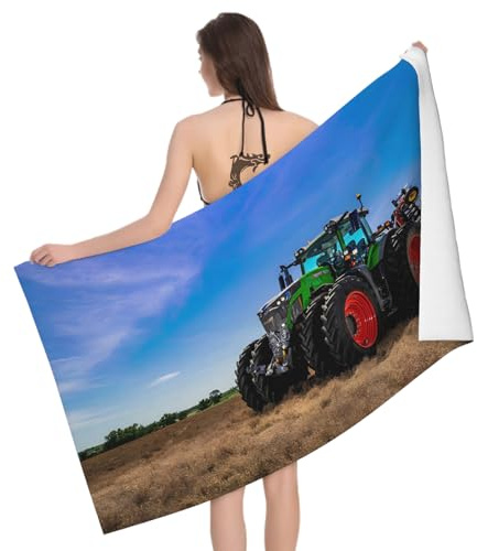 Mikrofaser Strandtuch Landwirtschaftlicher Traktor Groß 100x200 cm, 3D Bauernhof Badetuch für Erwachsene Weiches Leicht Handtuch Schnelltrocknend Sandfreies Strandhandtuch
