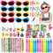 72Pcs Hawaii Party Mitgebsel Kindergeburtstag Mini Seifenblasen Sonnenbrille Haarspangen Schnapparmband Schlüsselanhänger Aufklebern Tropischen Garten Sommer Party Deko Hawaiian Luau Gastgeschenke