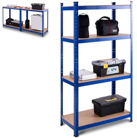 HOMASIS Schwerlastregal mit 4/5 Ebenen, 720kg/900kg belastbar, Metallregal höhenverstellbar, DIY Lagerregal mit Metallgestell, Steckregal Kellerregal Werkstattregal (Blau, 80x40x160 cm)