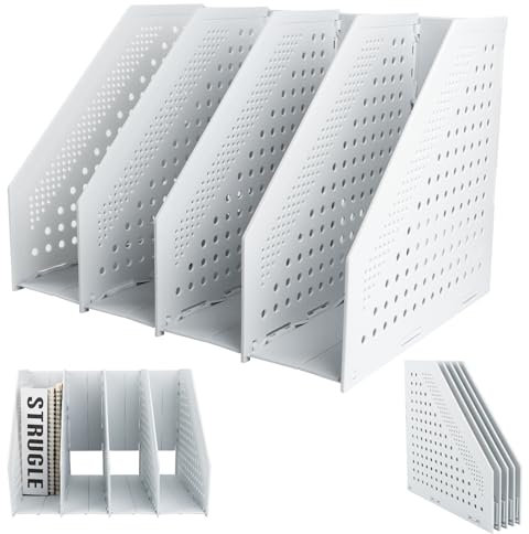 LOBVABA Porte-Revues Pliable A4,Classeur sur pied avec 4 compartiments,Porte Revue Bureau,Rangement Papier Vertical pour Bureau École Papeterie Document en Papier(1 Pièces)