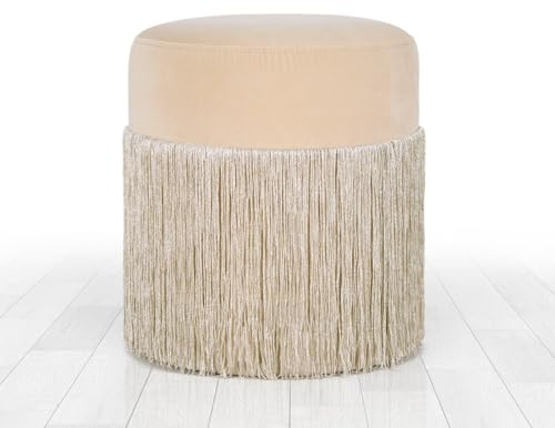 Atelier Del Sofa Moderner Samt-Pouf, Creme, 40 cm Höhe x 45 cm Tiefe | 100% Samt, 6 cm orthopädischer Schaumstoff, Belastbarkeit 150 kg, PVC-beschichtete Beine