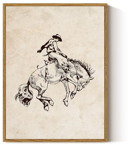 Arpeotcy, Leinwandbild mit Rahmen, Western-Cowboy-Motiv, Retro-Landhausdekoration für Wohnzimmer, Schlafzimmer, Badezimmer oder Regal, Vintage-Rustikal, 30 x 40 cm