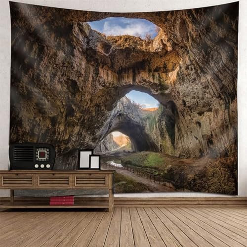 Tolldek Wandteppich Braun 300 x 256 cm, Landschaft Natur Tapisserie Wandbehang Höhle Wandbehang Wandtücher für Wohnzimmer, Wohndekor