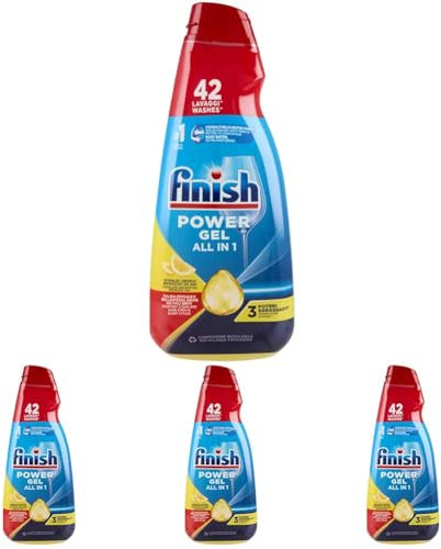Finish Powergel, Gel Detersivo per Lavastoviglie Liquido, 42 Lavaggi, 940ml, Poteri Sgrassanti, Limone, Multiazione (Confezione da 4)