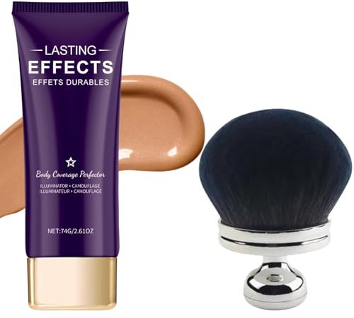 Body Coverage Perfector with Large Make Up Pinsel,Bein Make Up Wasserfest,All Over Complexion Perfector,Tattoo Abdecken Wasserfest,Schweißfester & Lang anhaltender Concealer (#3 Dunkler Hautton)