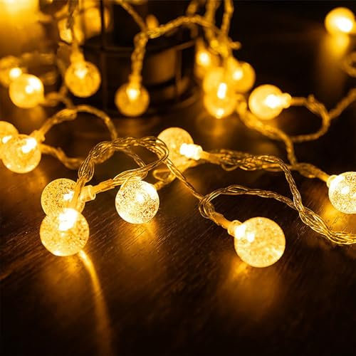 KOBOKO Lichterkette Kristall Kugeln mit 2 Modi, 3M 20 LED Kristall Crackle Kugeln Lichterkette Batteriebetrieben, Lichterkette Innen für Veihnachten, Geburtstag, Schlafzimmer, Garten (Warmes Licht)