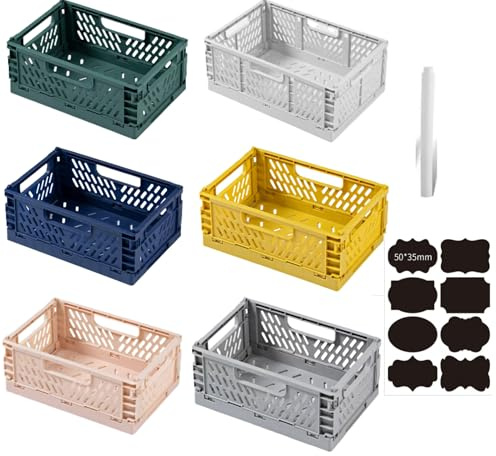 CNKHDZ6Ｓechs FarbenKlappbox Klappkiste,Klappboxen Faltbar Stabil,Folding Klappbox,Klappboxen Faltbar Stabil für Kinderzimmer,Küche,Arbeitszimmer (Sechs Farben, 25×16×10 cm)