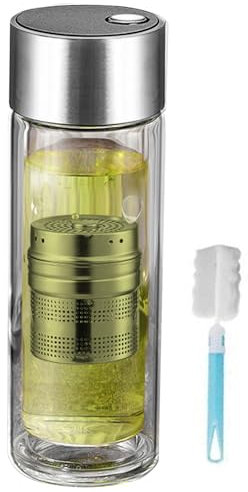 Tea Water Bottle, Travel Tea Infuser, Double Layer Drinkware, 400ml Capacity, Magnetic Lid Design, Ideal for Gym, Sports, Car, Workplace, School, Picnic 43.67 Inch Black, Silver