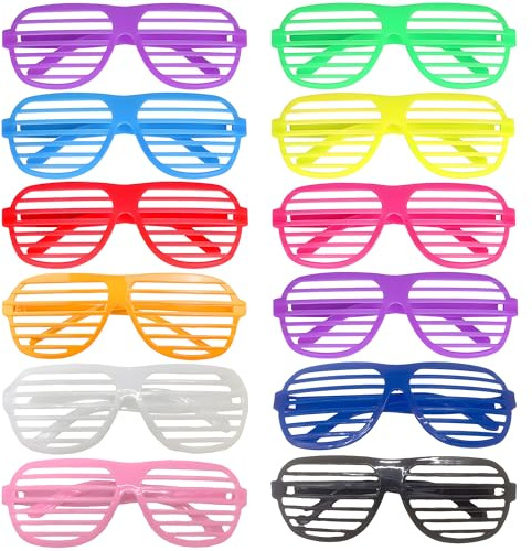Jyeennar 12 Stück Shutter Shades Brillen, Neon-Sonnenbrille für 80er-Jahre, Kostüm-Brille für hawaiianischen Strand, verschiedene Partys, Foto-Requisiten, 11 Farben