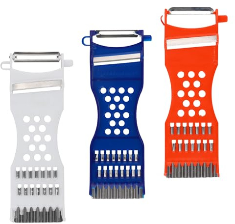 Aurafly 3Pcs Multifunction Kitchen Peeler, Handheld Grater Slicer for Vegetable, Fruit, Cucumber, Potato, Carrots, Cheese, Chef Gadgets Tools (Red, White, Blue)