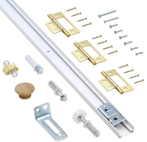 Bifold Door Hardware Kit with 24-inch One-Piece Track, Bi-fold Closet Door Track Kit, Bifold Closet Door Hardware Kit, Folding Door Hardware Repair Replacement Tool Kit (24 INCH)