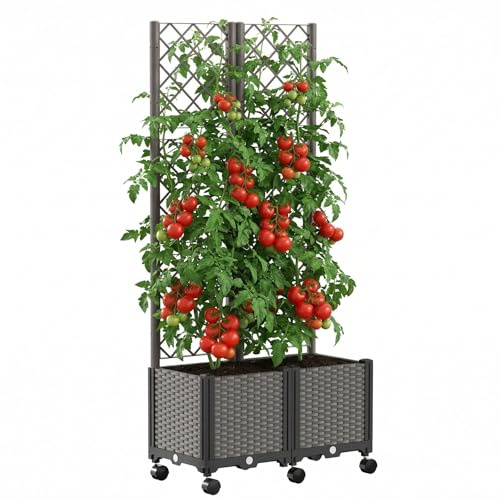 ZIKEBTUY 180x80x40CM Hochbeet mit Spalier und Rädern für Kletterpflanzen Pflanzkasten mit Sichtschutz für Tomaten, Gurken, Kletterrosen usw (Doppelt)