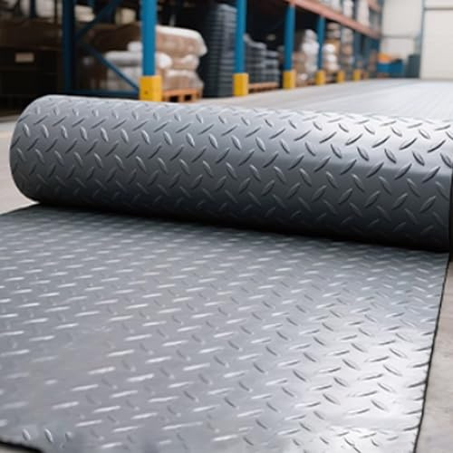 Tapis Caoutchouc Voiture, Rouleau de Revêtement de Sol en PVC Antidérapant et Imperméable à Motif Diamant for Garage, sous Voiture, Cuisine, Atelier, Remorque, Porche