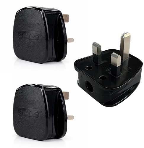 STATUS 13A 3-Pin Black Electrical Plug Tops, Pack of 3 | BS1363-Compliant, Cord Grip, CE Certified, Recyclable, 13ABPLUG3PK5