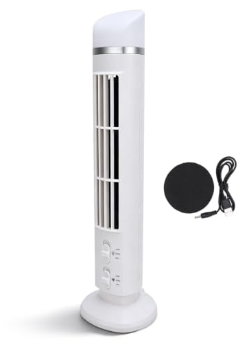 HERCHR Ventilador de torre sin aspas, ventilador de torre personal que expulsa aire frío, luz LED, ventilador de pie USB portátil para dormitorio, hogar, oficina, tamaño mini. (Blanca)