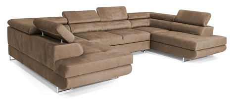 COMFORTINO FURNITURE Ecksofa mit Schlaffunktion Big PASTI U-Form, Sofa Couch mit Bettkasten, 3-Sitzer Eckcouch, Schlafsofa für Wohnzimmer, Big Sofa Couch mit Schlaffunktion (Hellbraun)