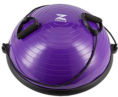 Z ZELUS Balance Ball Trainer Half Yoga Exercise Ball with Resistance Bands and Foot Pump for Yoga Fitness Home Gym Workout (Purple)