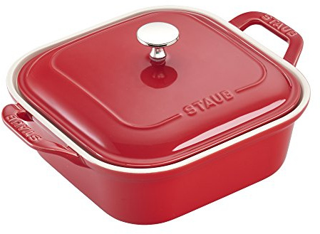 STAUB Plato para Hornear Cubierto Cuadrado, Cerámica, Cereza