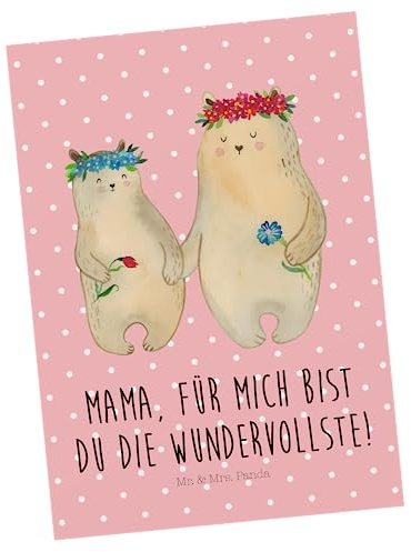 Mr. & Mrs. Panda Postkarte Bären mit Blumenkranz - Geschenk, Mami, Ansichtskarte, Schwester, weltbeste Mama, Muttertag, Papa, Kind, Tochter,
